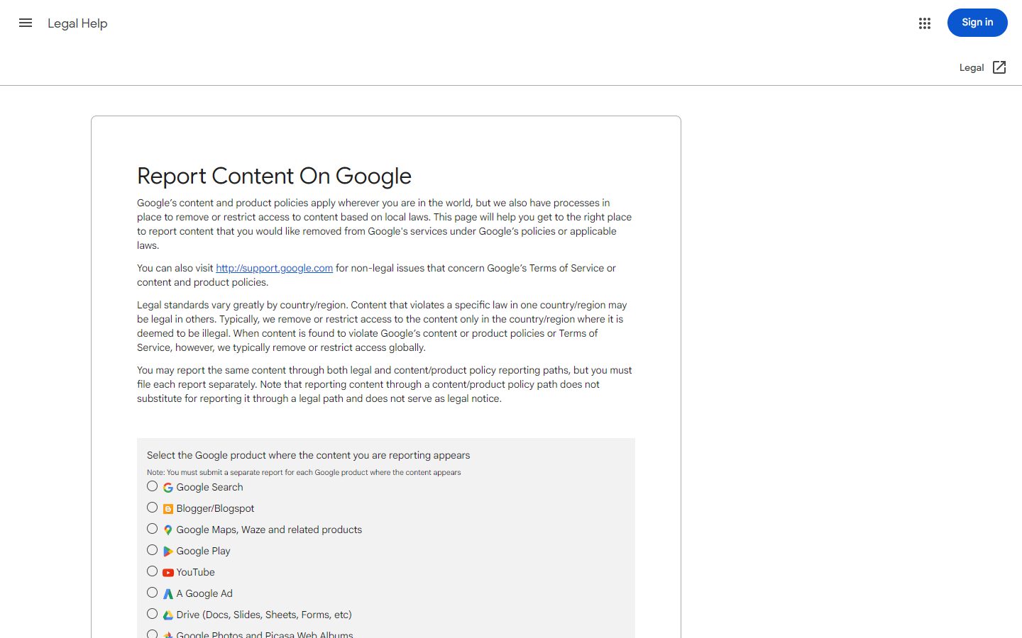 Google's DMCA legal removal request form — the fastest way to cut off piracy discovery via search