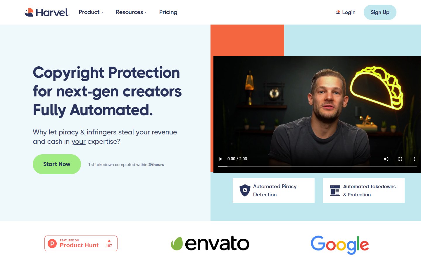 Harvel homepage — automated piracy detection and DMCA takedown service